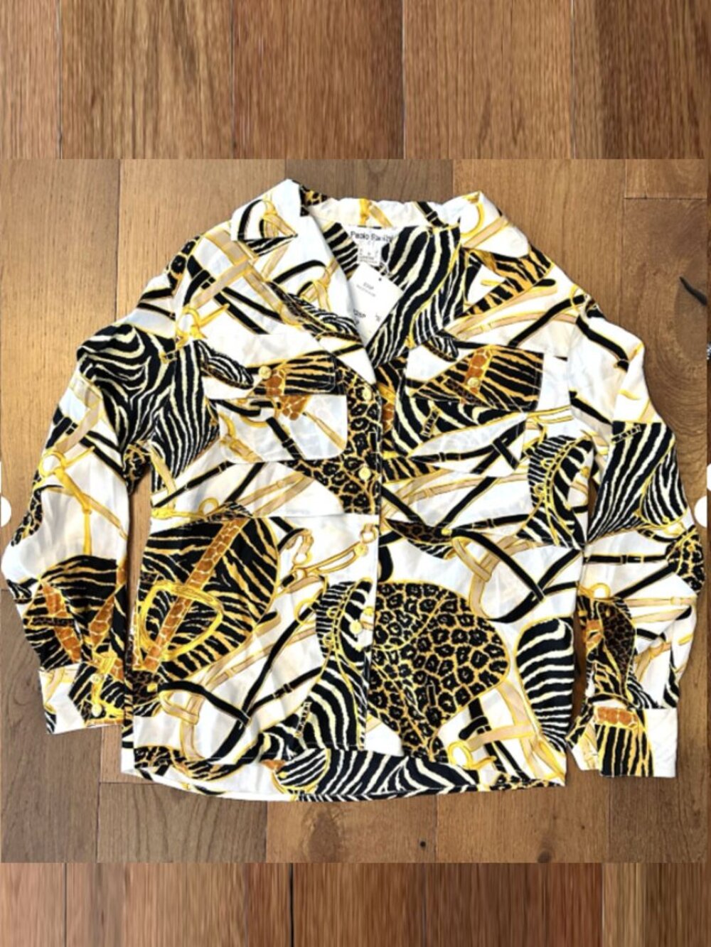 Paolo Santini Women’s 100% Silk Animal Print Button Front Shirt Blouse Sz 8 NWT
